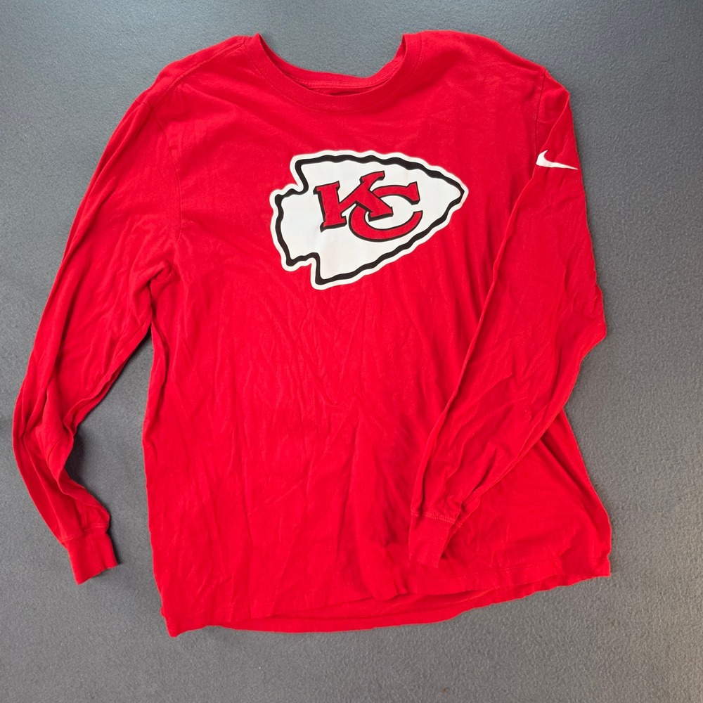 Nike Kansas City Chiefs Long Sleeve Shirt Mens 2XL Red NFL Football Arrowhead